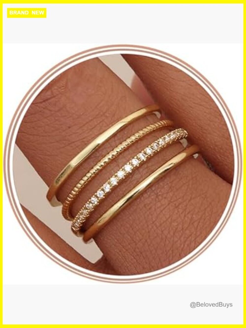 Dainty Stackable Ring Set - 14K Gold Plated Non Tarnish - Half Cubic Zirconia